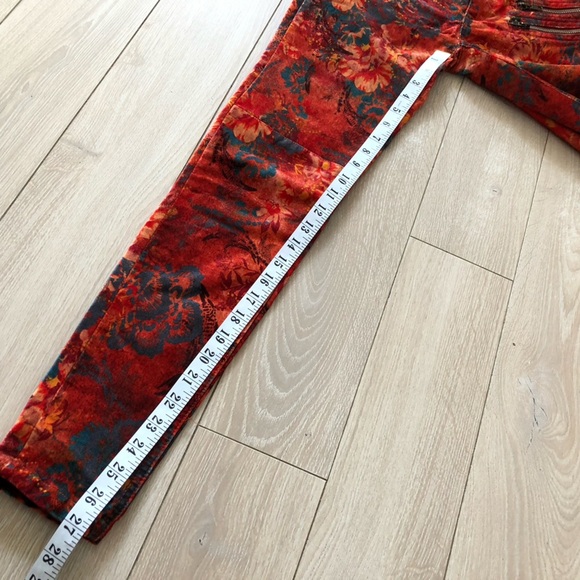 Free People Orange Lennon Funkytown Floral Velvet Skinny Pants Size 0 - Picture 9 of 14